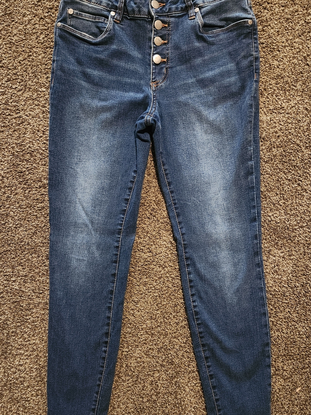 Tahari Women's Dark Blue Button-Fly Skinny Jeans